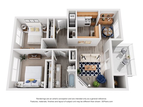Floor plan for 2 beds, 1 bath, 1029 sqft